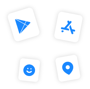 Icons of the Google Play Store and Apple App Store. RankMyApp's expertise in App Store Optimization (ASO) and Programmatic Media