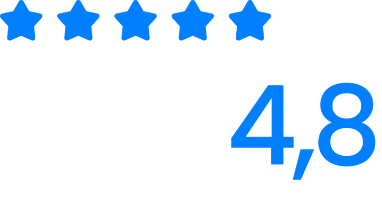 As notas dos clientes do RankMyApp são acima de 4,8 estrelas nas lojas de aplicativos (Google Play e App Store)