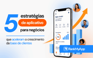 Tela de aplicativo com indicadores de desempenho e crescimento da base de clientes para negócios.