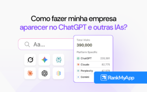 Tela com métricas de visitas e inteligência artificial para empresa aparecer no ChatGPT e outras IAs.