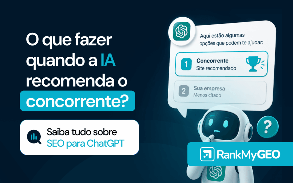 Imagem com o título "O que fazer quando a IA recomenda o concorrente? Saiba tudo sobre SEO para ChatGPT" destacado