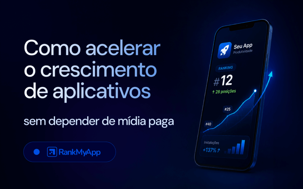 Imagem com o título "Como acelerar o crescimento de aplicativos sem depender de mídia paga"