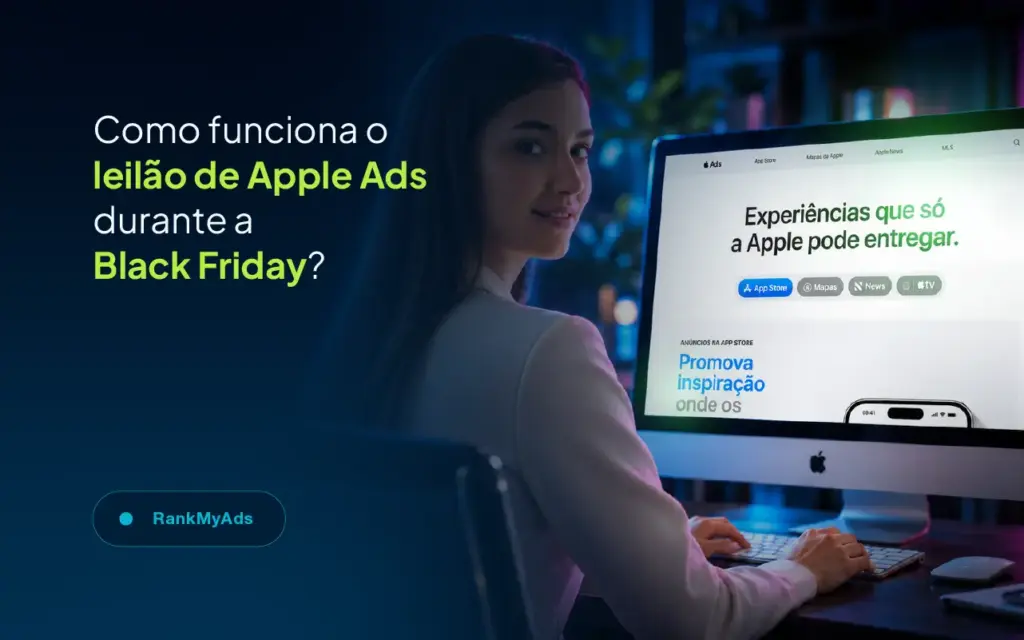 Imagem com o título "Como funciona o leilão de Apple Ads durante a Black Friday"